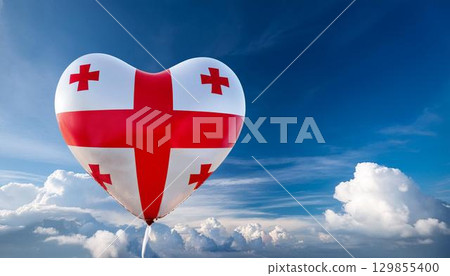 Georgia flag heart shaped balloon and blue sky Georgia flag heart shaped balloon and blue sky 129855400