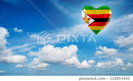 津巴布韋國旗心形氣球和藍天 津巴布韋國旗心形氣球和藍天 129855445