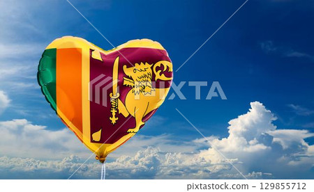 Sri Lankan flag heart shaped balloon and blue sky 129855712