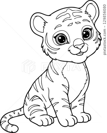 cartoon baby tiger outline for coloring 129856080