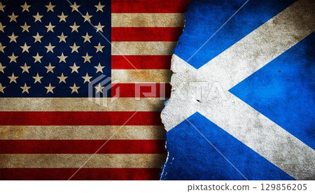 Old vintage American flag and Scottish flag 129856205