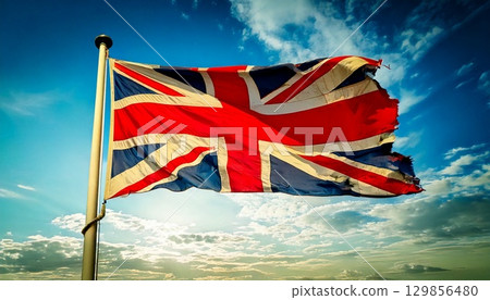 破舊不堪的英國國旗 129856480
