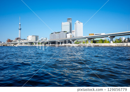 Skytree and Ryogoku area seen from the Sumida River 2025.07 129856779