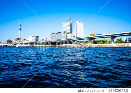 Skytree and Ryogoku area seen from the Sumida River 2025.07 High saturation contrast 129856780