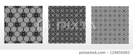 Geometric set of seamless black and gray patterns. Simple vector graphics 129856803