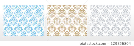 Wallpapers in the style of Baroque.. Set of colored floral ornaments. Seamless vector backgrounds Graphic patterns for fabric, wallpaper, packaging. Ornate Damask flower illustration 129856804
