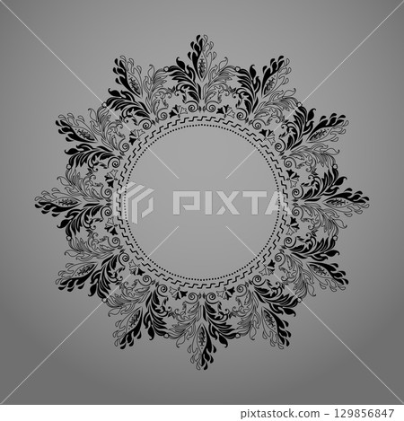 Decorative frame Elegant vector element for design in Eastern style, place for text. Floral black and gray border. Lace illustration for invitations and greeting cards 129856847
