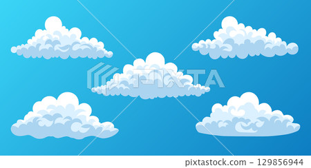 Set of fluffy and cumulus clouds in the sky Set of fluffy and cumulus clouds in the sky 129856944