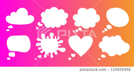 Cute set of empty white speech bubbles in cartoon 129856946