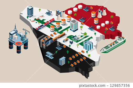 Iraq oil and gas industry concept with Energy and Power on flag background. 129857356