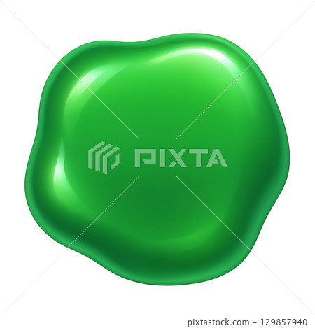 Shiny green liquid shapes, luminous green puddle designs, fantastically shining green abstract objects. 129857940