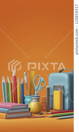 School supplies are neatly arranged, evoking sense of readiness and excitement for upcoming academic year 129858317