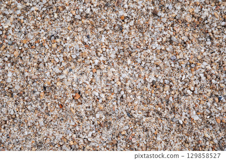 texture of sand on the beach close up. Background with a sandy pattern on the beach by the sea 129858527