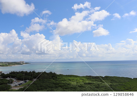 Spectacular view of Cape Zanpa in Yomitan Village, Okinawa - Blue sea and sky seen from the lighthouse Spectacular view of Cape Zanpa in Yomitan Village, Okinawa - Blue sea and sky seen from the lighthouse 129858646