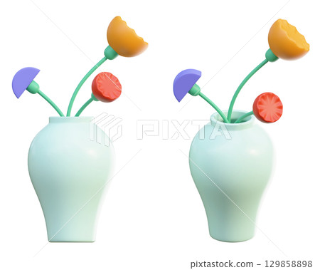 cartoon style flower vase 3D graphic cartoon style flower vase 3D graphic 129858898
