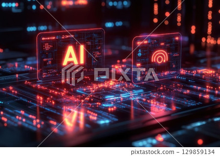 AI  IoT Technology Circuit Board. 129859134