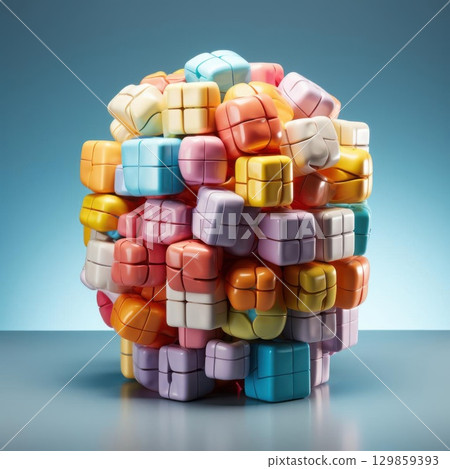 Colorful Gift Boxes Sphere with 3D Render, and Abstract. 129859393