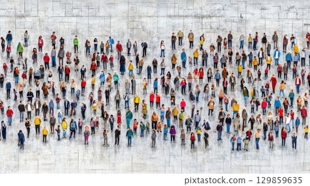 Diverse Crowd People Urban City Street Aerial View. Diverse Crowd People Urban City Street Aerial View. 129859635