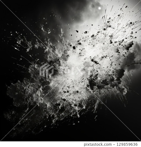 Dramatic Black  White Ink Explosion Sky. 129859636