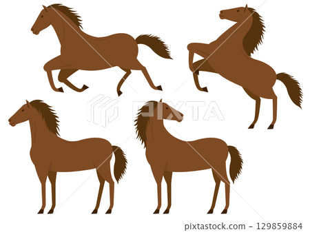 Set of illustrations of brown horses looking sideways 129859884