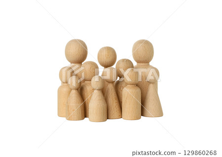 Wood figures represent unity in education, isolated on white, PNG 129860268