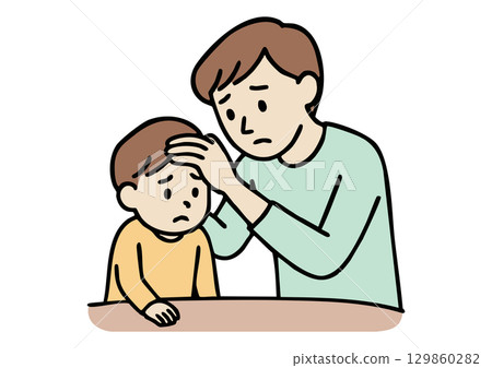 父親照顧生病的孩子的插圖 129860282