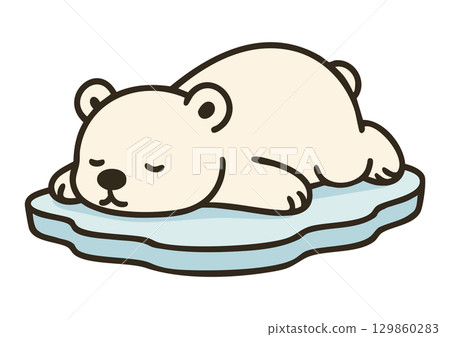 Illustration of a polar bear sleeping on ice 129860283