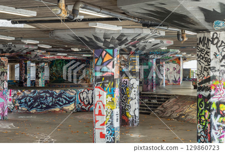 the iconic Southbank Undercroft Skatepark, located beneath the Queen Elizabeth Hall at the Southbank Centre in London. the iconic Southbank Undercroft Skatepark, located beneath the Queen Elizabeth Hall at the Southbank Centre in London. 129860723