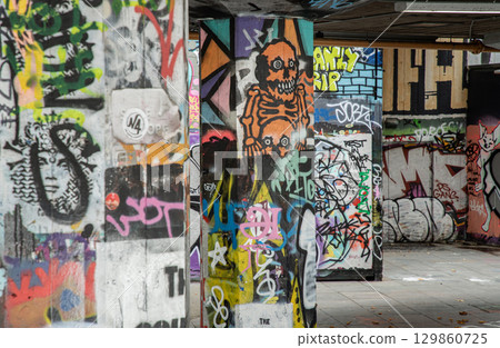 the iconic Southbank Undercroft Skatepark, located beneath the Queen Elizabeth Hall at the Southbank Centre in London. the iconic Southbank Undercroft Skatepark, located beneath the Queen Elizabeth Hall at the Southbank Centre in London. 129860725
