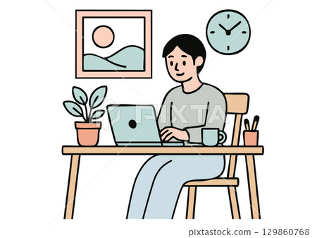 Illustration of a man working from home 129860768