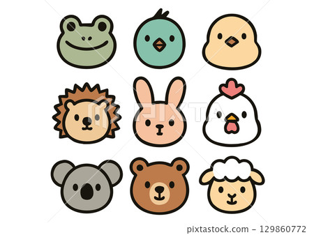 Animal face icon set including chicks and rabbits 129860772