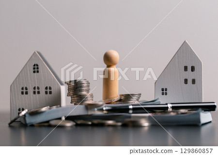 Business home concept involves strategic financial management money coin save bank real estate economic loan investment development growth encourage accountancy buy income stack investment economy 129860857