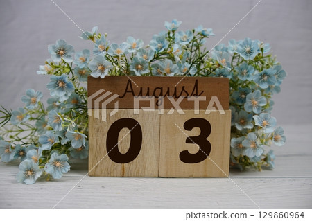 Wooden Calendar Showing the Date of August 3rd. Day 3 of August month Wooden Calendar Showing the Date of August 3rd. Day 3 of August month 129860964