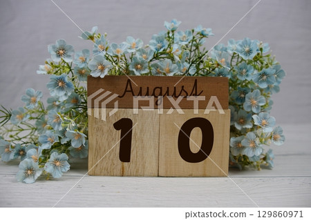 Wooden Calendar Showing the Date of August 10th. Day 10 of August month Wooden Calendar Showing the Date of August 10th. Day 10 of August month 129860971