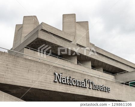 the exterior of the National Theatre, a prominent example of Brutalist architecture. 129861106