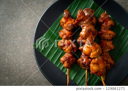 grilled chicken gizzard skewer in Asian style grilled chicken gizzard skewer in Asian style 129861271