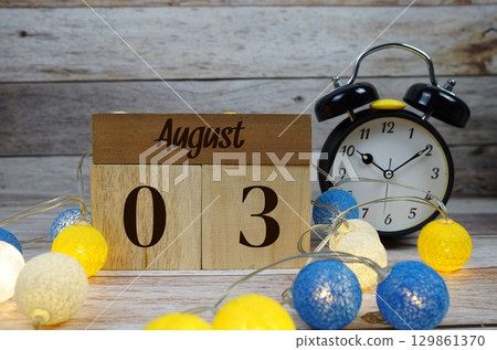Wooden Calendar Showing the Date of August 3rd. Day 3 of August month 129861370