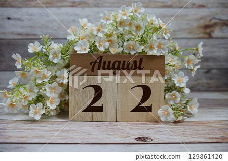 Wooden Calendar Showing the Date of August 22th. Day 22 of August month Wooden Calendar Showing the Date of August 22th. Day 22 of August month 129861420