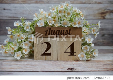 Wooden Calendar Showing the Date of August 24th. Day 24 of August month Wooden Calendar Showing the Date of August 24th. Day 24 of August month 129861422