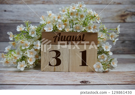 Wooden Calendar Showing the Date of August 31th. Day 31 of August month Wooden Calendar Showing the Date of August 31th. Day 31 of August month 129861430