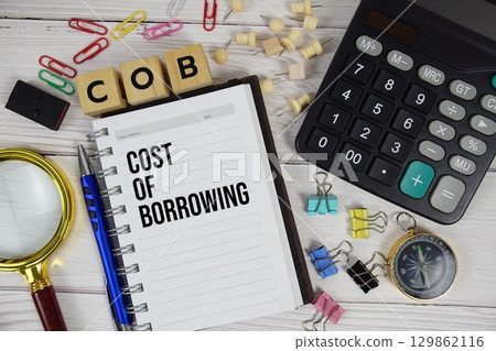 COB - Cost Of Borrowing acronym on notepad, business and financial concept background 129862116