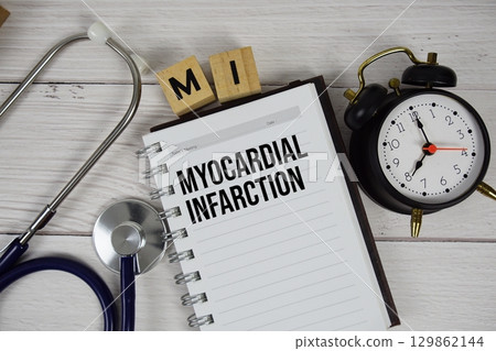 MI Myocardial Infarction acronym on notepad, Healthcar and Medical concept background 129862144