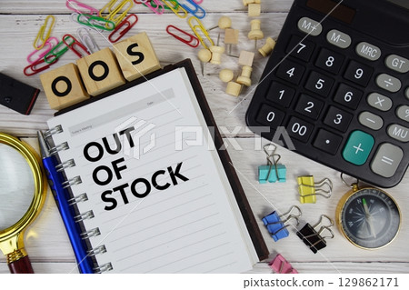 OOS Out Of Stock acronym on notepad, Business and Financial concept background 129862171