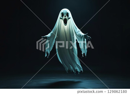 A sad-looking ghost floating in the darkness A sad-looking ghost floating in the darkness 129862180