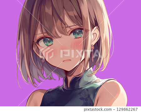 臉紅的短髮女孩 臉紅的短髮女孩 129862267