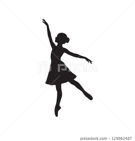 silhouette of a female ballet dancer in graceful pose isolated on white background silhouette of a female ballet dancer in graceful pose isolated on white background 129862487