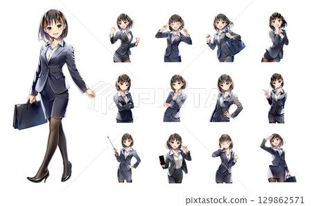 黑色西裝女商人/變體套裝（漫畫/動漫風格） 129862571