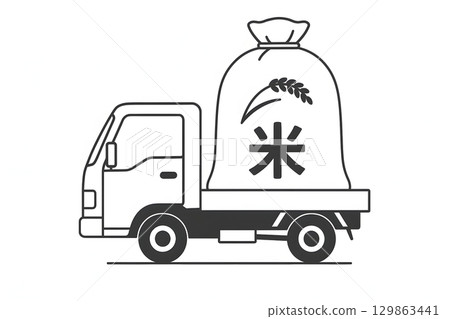 一輛運輸大米的卡車的簡單黑白線條畫 129863441