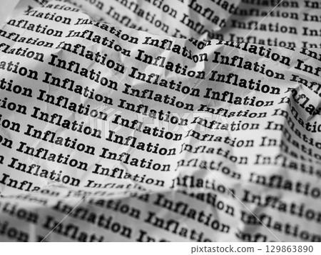 Words Inflation Seamless print on crumpled paper for business background. Words Inflation Seamless print on crumpled paper for business background. 129863890
