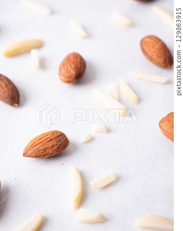 Almond and White Almond Stick set on white background. Almond and White Almond Stick set on white background. 129863915